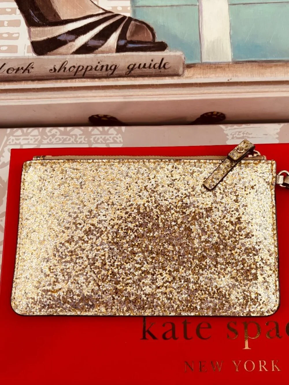 Kate Spade Small Glitter Gold Wristlet